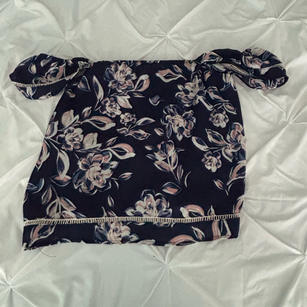 Lily White Floral Off-Shoulder Blouse - Navy and Pink